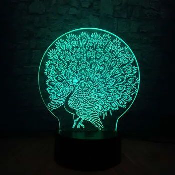 

New Animal Peacock Peafowl 3D LED USB Lamp Colorful Tail Courtship Gradient Mood Night Lights Acrylic Tablet Decoration Lampara
