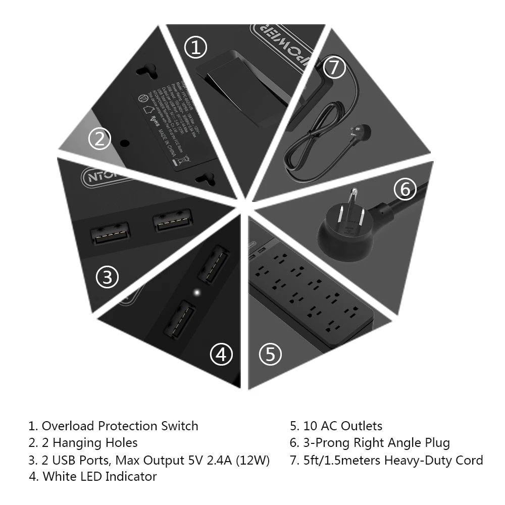 NTON Защита от перенапряжения напряжения с 1,5 м шнур питания USB зарядное устройство умная лента питания с 8 AC 2 USB вилка США для дома и офиса