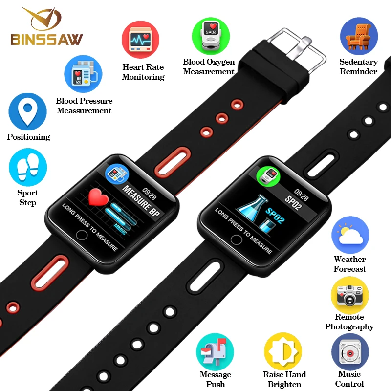 

BINSSAW 2018 New Men Bluetooth Smart Watch Women Sport Pedometer Clock LED Large screen color Touch Screen Andoir IOS with +BOX
