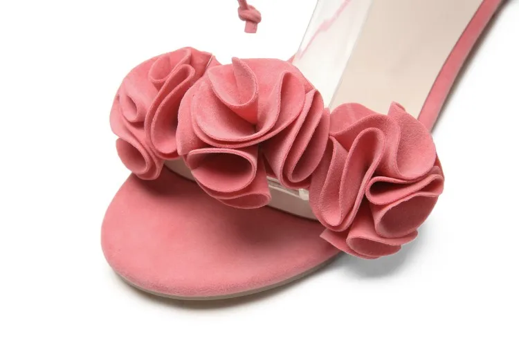 Xianyiduo сладкий Летняя женская обувь на плоской подошве с открытым носком цветочные сандалии с ремешком на щиколотке Большой размер 34-52 розовый желтый оранжевый /82-2