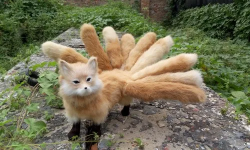new simulation fox model plastic&fur yellow walking nine-tails fox doll gift 30x23cm a171