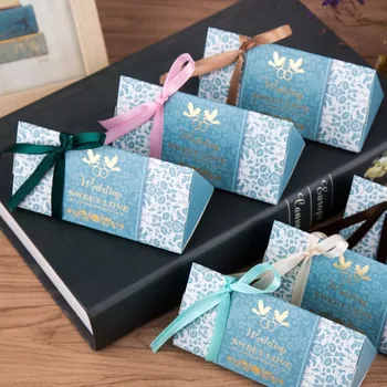 

10pcs 11.5x5.8x5cm Wedding creative candy box wholesale hand gift candy box bronzing simple small fresh paper box European style