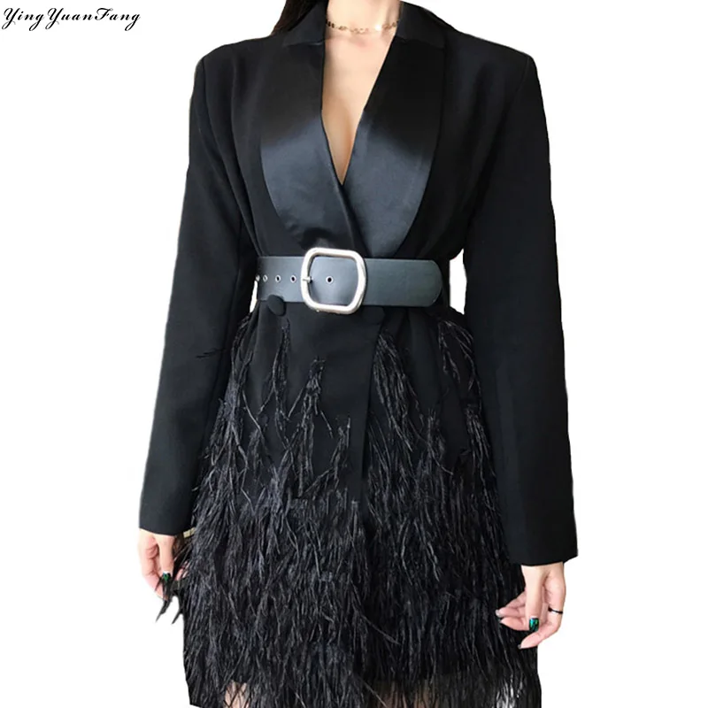 

YingYuanFang Fashion new handmade feather high-end suit wild jacket, Give a belt