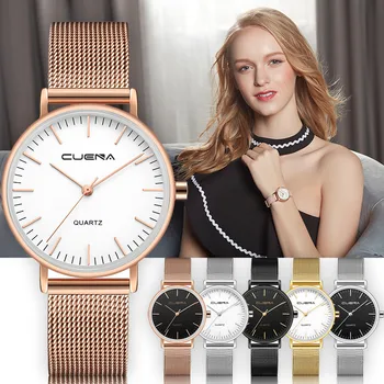 

CUENA Women Wrist Watch Fashion Mesh Band Stainless Steel Analog Quartz Bracelet woman watches minimalistic watch female