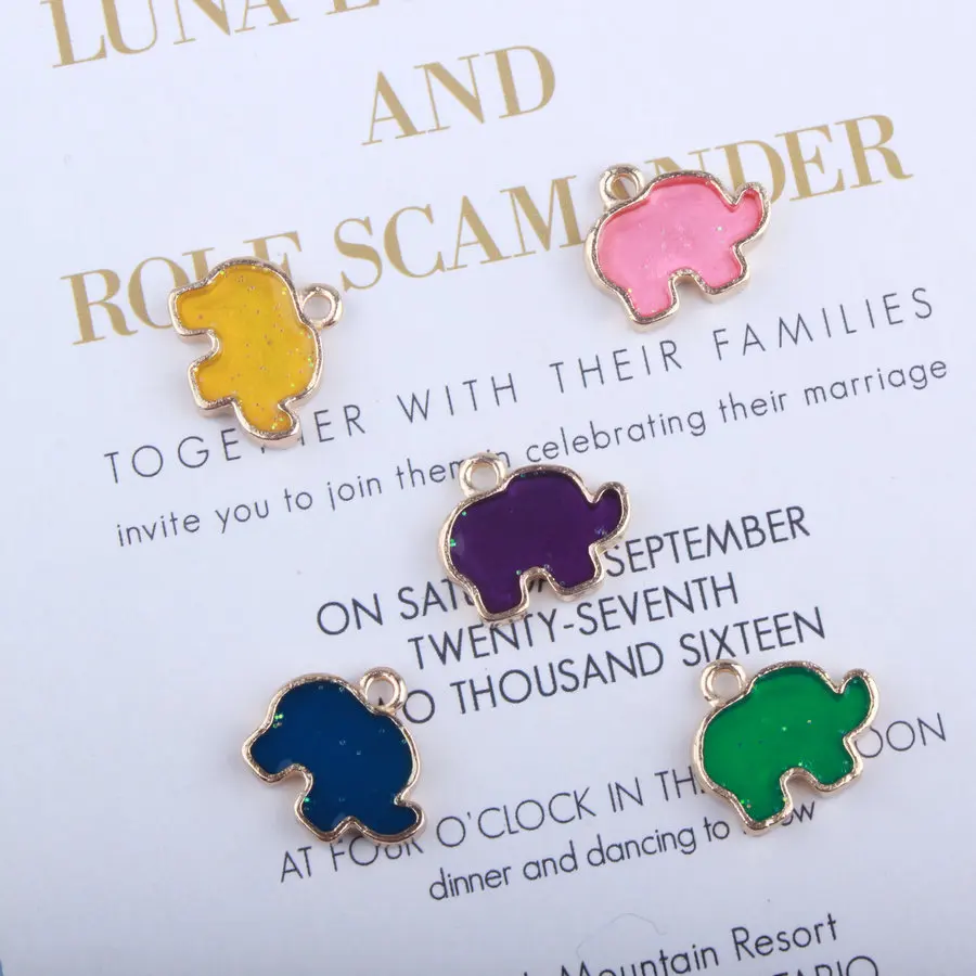 

20pcs/lot 14*17mm Fashion Colorful Drop Oil Enamel Charms Animal Elephant Pendant for DIY Jewelry Bracelet Necklace Making
