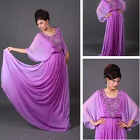 2013 Babyonline Long Sleeves Jewel Neck Beaded Purple Chiffon Arabic Dubai Abaya Kaftan Evening Dresses Long Floor Length ED834