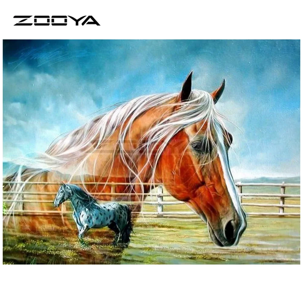ZOOYA 5D DIY Алмазная вышивка пейзаж лошадь ранчинг ферма картина крестиком полная