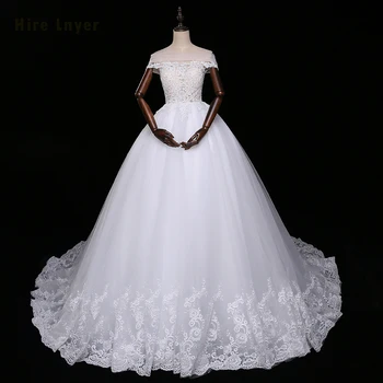 

Hire Lnyer New Arrive Vestido De Casamento Boat Neck Off The Shoulder Short Sleeve Gorgeous Ball Gown Wedding Dress Gelinlik