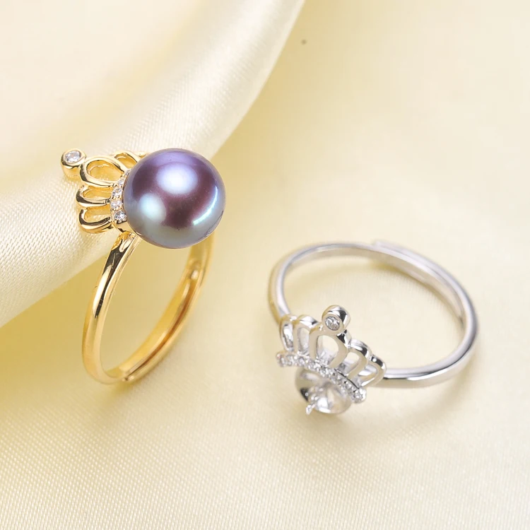 

2 Color 925 Sterling Silver Pearl Ring Finger Ring Setting Adjustable Ring Findings Jewelry Parts Fittings Accessories, 3pcs/lot