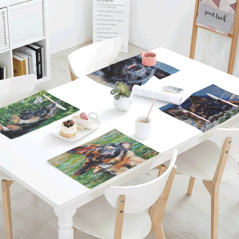

Naughty British Bulldog Meal Cloth 42*32 CM Personality Simple Ink Painting German Shepherd Linen Home Tablecloth Decoration