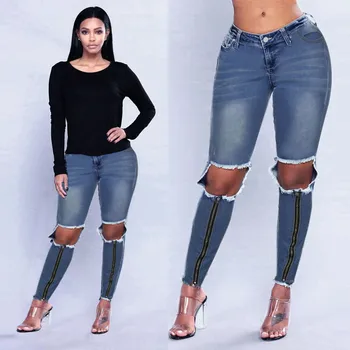 

Womens Casual Destroyed Ripped Jeans soft and comfortable Trousers Stretchy Slim Leggings Denim Pants L50/0130