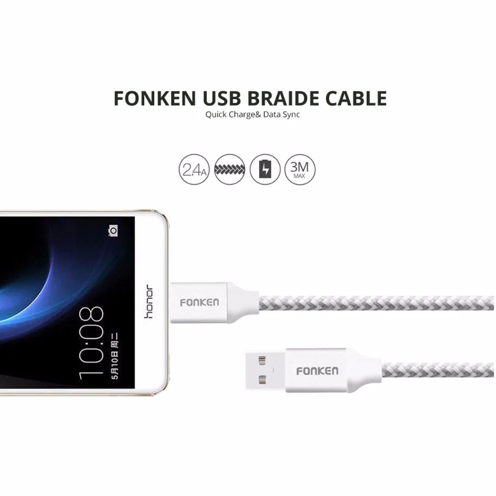 3 قطع FONKEN نوع C USB كابل شاحن سريع نوع-C شحن كابل 2128AWG 2.4A USB C سريع تهمة الحبل للهاتف المحمول الكابلات