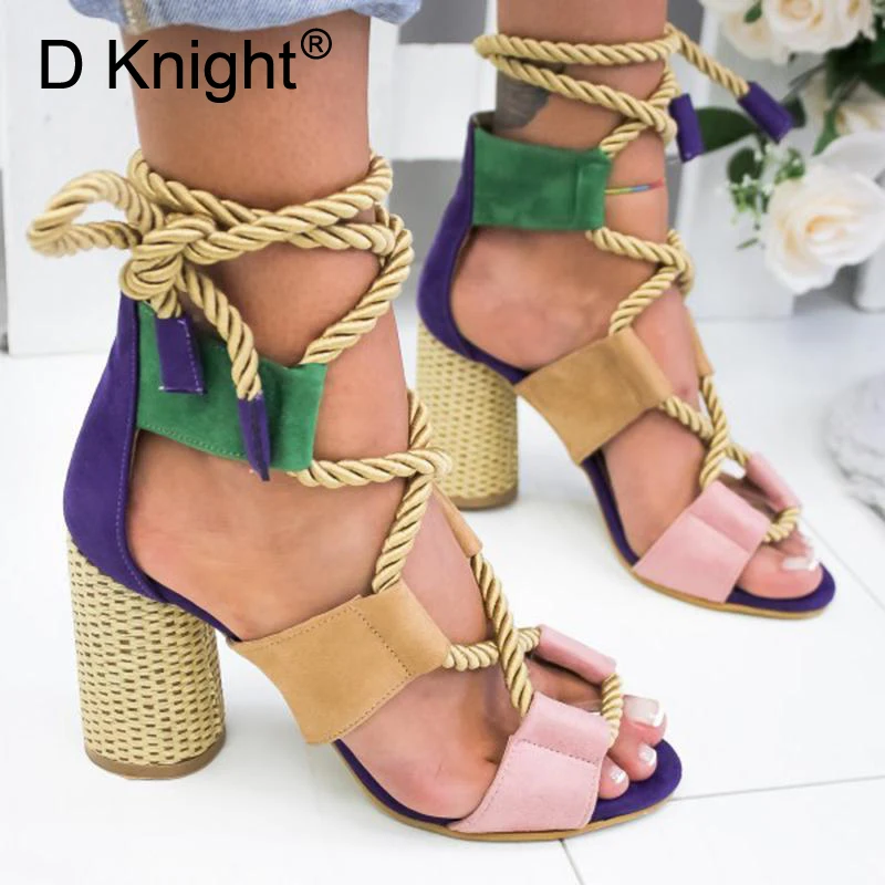 

Summer Shoes Woman Heels Sandals New Peep Toe Lace Up Gladiator Sandals Woman Pumps Cindy Color Hemp Rope High Heel Sandal Shoes
