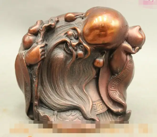 

S03052 Folk Chinese Myth Bronze Auspicious Gourd Shou Peach Longevity Shou Star Statue (A0321)