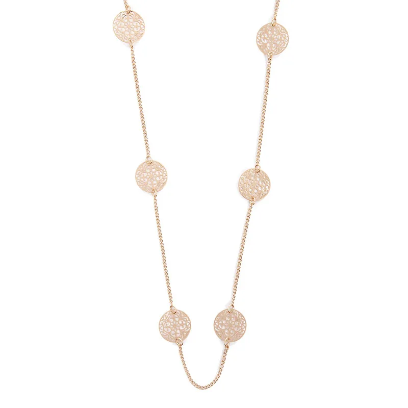 Полые резные круглые подвески ожерелье s для женщин модные ювелирные изделия женские вечерние ожерелья длинная золотая бижутерия серебристого цвета Femme