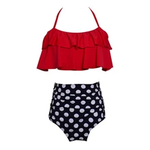 Купальный костюм для девочек из двух предметов с оборками и оборками; детский купальный костюм с лямкой на шее; комплект купальных костюмов