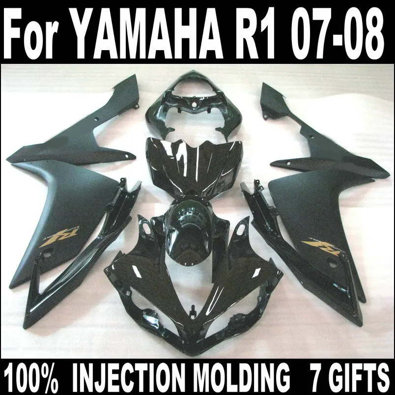 Черный мотоцикл обтекатель комплект для YAMAHA литья под давлением R1 2007 2008