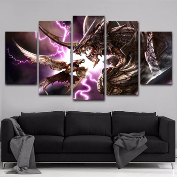 

Frame Artworks Prints 5 Pieces Dragon Fire Game Abstract Scenery Picture Decor Room Wall Art HD Modular Canvas Painting Poster