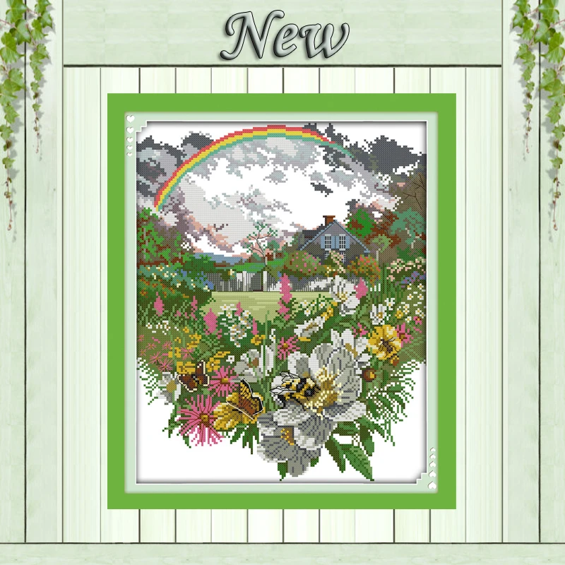 

The after rain rainbow flowers paintings Counted print on fabric DMC 14CT 11CT NKF Embroidery Sets Cross Stitch Needlework kits