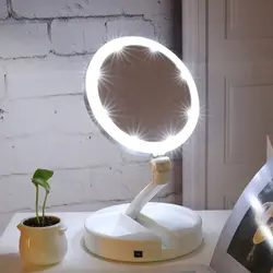 Светодиодный Двусторонняя Макияж вращения зеркала складной USB освещенное зеркало Портативный настольная лампа