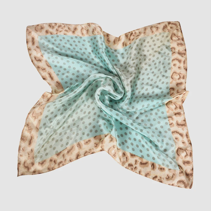 

[BYSIFA] Spring Autumn Silk Scarf Ladies Leopard Print Small Square Scarves Fashion Accessories Polka Dot Blue Pink Neck Scarf