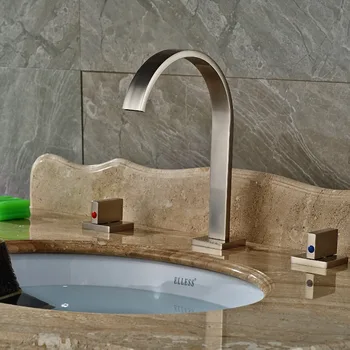 

Widespread Brushed Nickel Bathroom Basin Faucet Dual Handles Vanity Sink Mixer