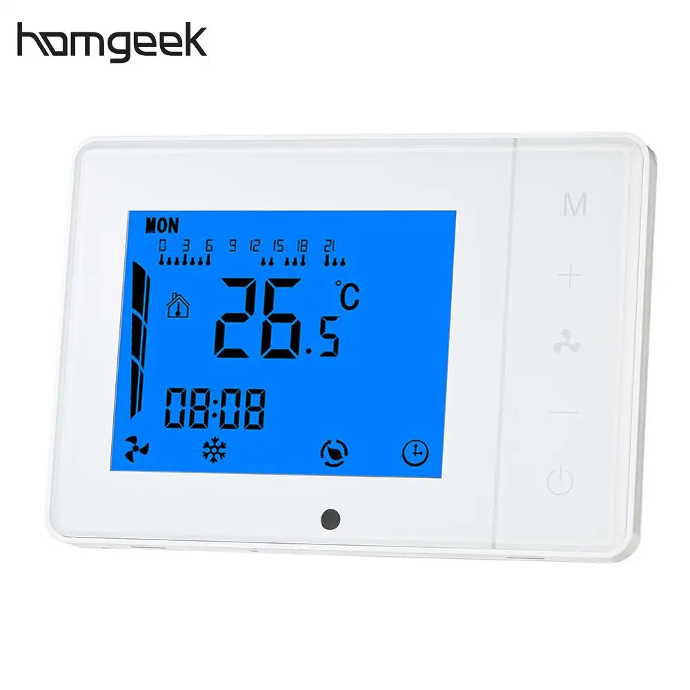 

Homgeek 110~230V Air Conditioner 2-pipe 4-pipe Thermostat with LCD Display Touch Screen Programmable Room Temperature Controller