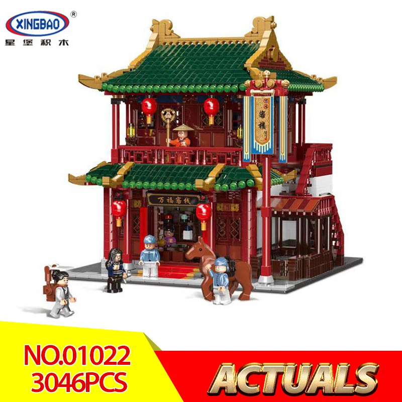 

XINGBAO 01022 3046Pcs Chinese Building Series The Wanfu Inn Set Building Blocks Bricks Educational Toys Kids DIY Birthday Gifts