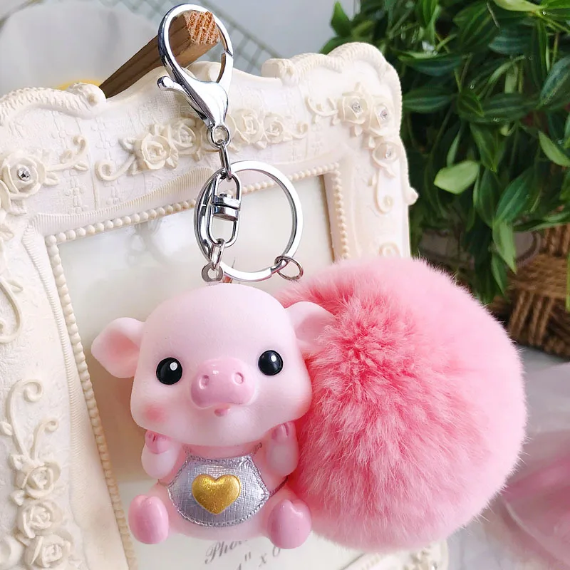 Милый кролик мех Pom брелок мультяшный животное ПВХ брелок с дизайном «Поросёнок» сердце звуковой брелок для ключей Llavero помпон подвеска для ключей сумок подвеска