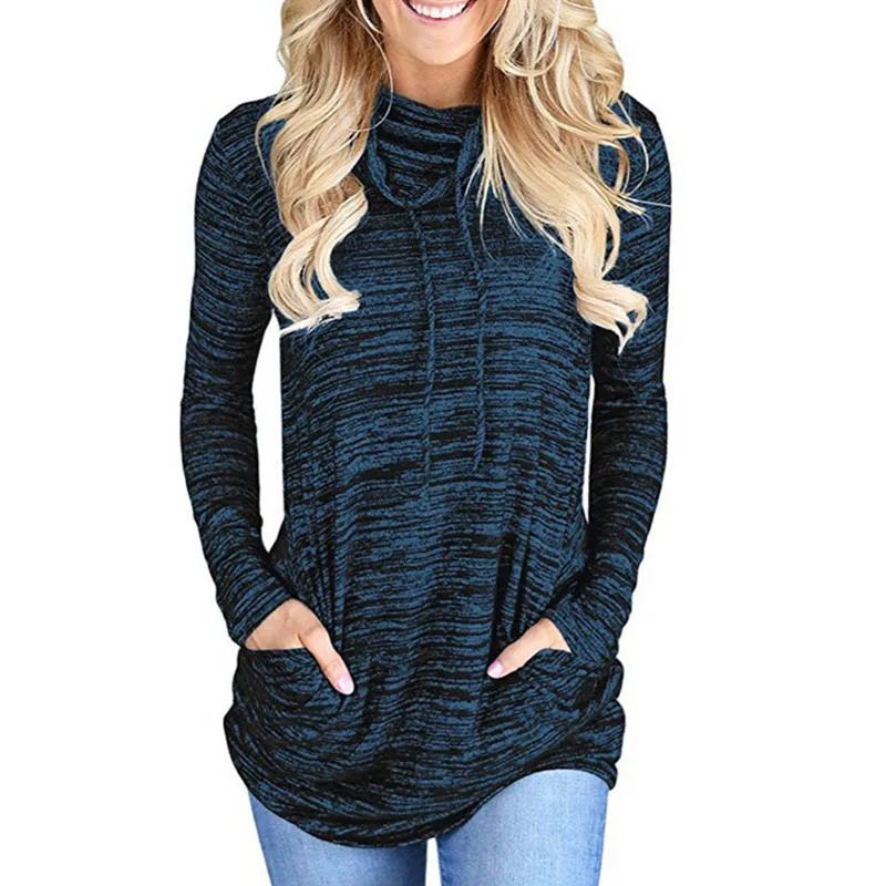 

Women Lady Top T-shirt Tee Long Sleeve Round Collar Loose Fashion Pocket For Autumn NFE99