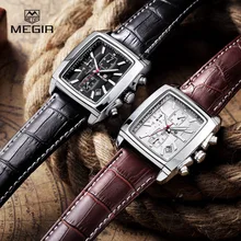 MEGIR SL2028G Функция Хронографа мужская Титан Смотреть Натуральная Кожа Люкс мужская Лучший Бренд Военные Часы Relógio Masculino