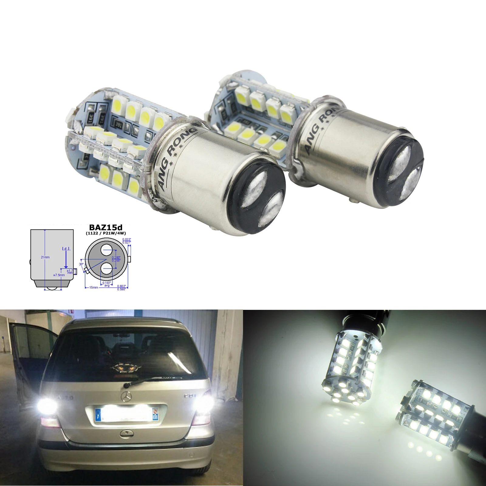 ANGRONG 2X P21/4W BAZ15d 566 40 SMD светодиодный лампа бокового стоп сигнала для VW Passat