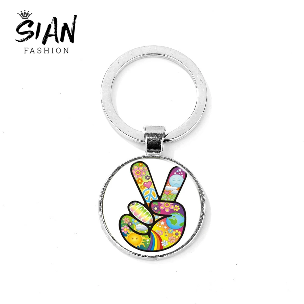 SIAN Hippie Peace V знак победы брелок в виде руки стеклянный кабошон ручной работы брелок для ключей сумка Шарм дружеский подарок Модные украшения