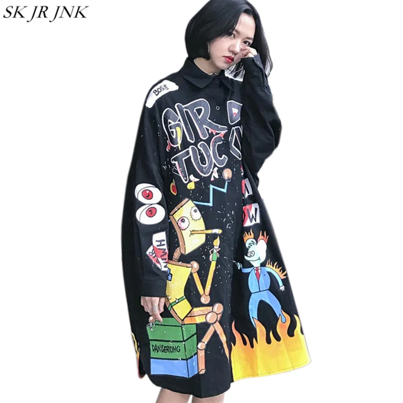 Cartoon Print Loose Oversize Cotton Windbreaker Fashion