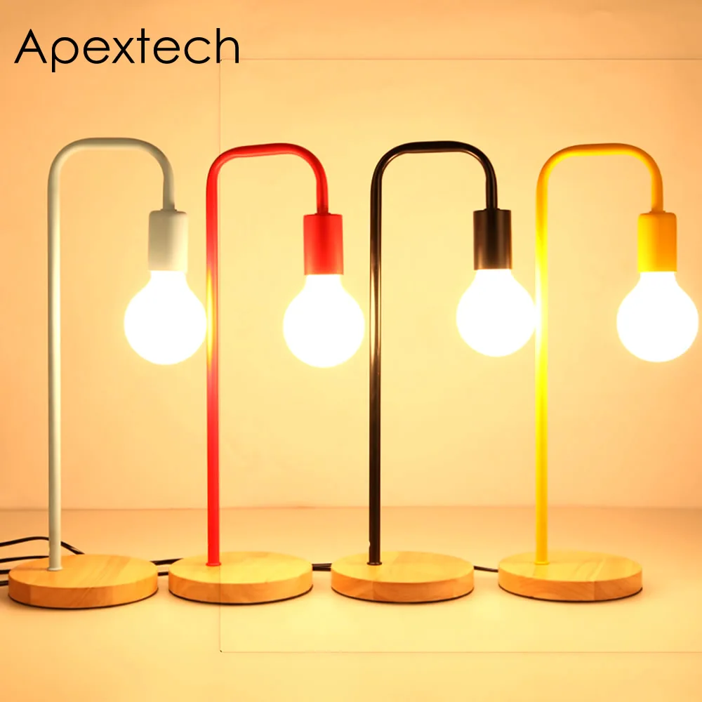 

Apextech E27 Bulb Socket Desk Reading Lamp Iron+Wood Art Nordic simplicity Style Table Decor Lights With Cable Switch