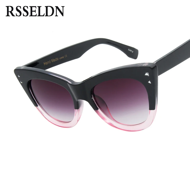 

RSSELDN Retro Cat Eye Sunglasses Women Ladies Fashion Brand Designer Mirror Lens Cateye Sun Glasses For Female Gradient UV400