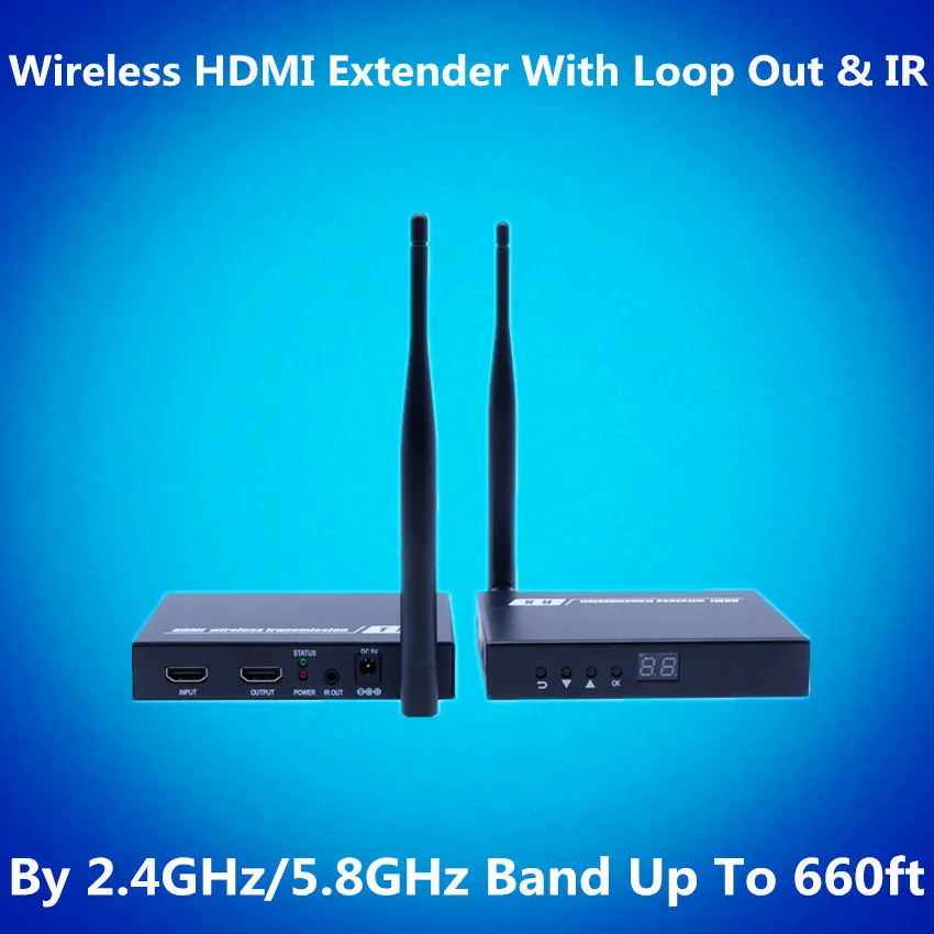 2 4GHz 5 8GHZ 660ft ProAV Wireless WIFI Loop Out IR HDMI Extender Kit 200m 1080P