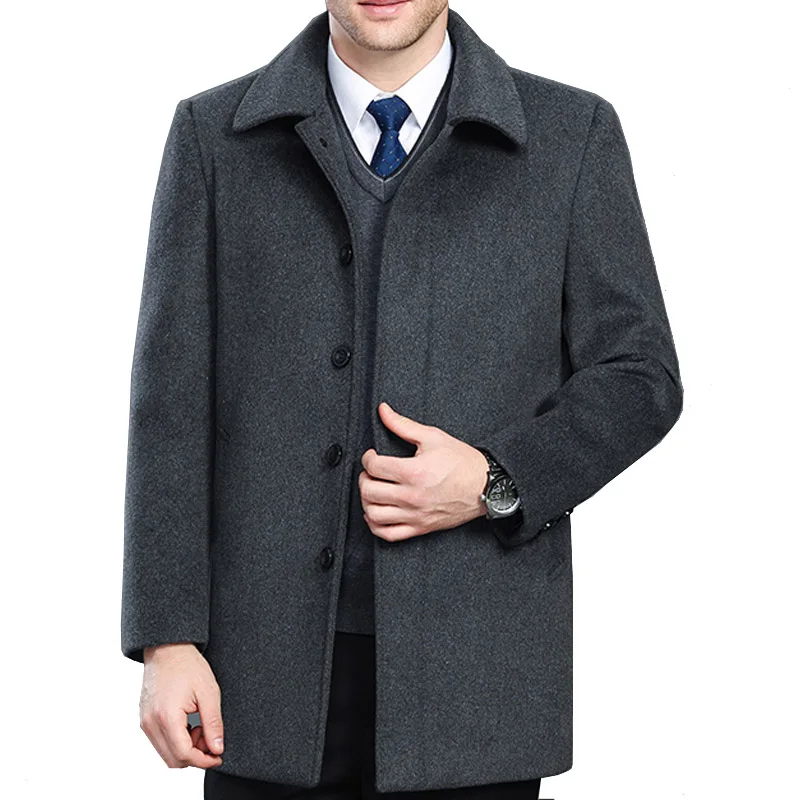Высокое качество кашемировое пальто для мужчин стиль зимнее шерстяное пальто мужской отложной воротник однобортный шерстяной Верхняя одежда 2 стиля - Цвет: thick lining long gr