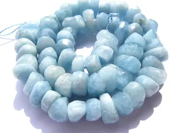 

high quality Genuine Aquamarine Beryl gemstone freeform nuggets Rondelle Faceted Blue beads 8-16mm full strand