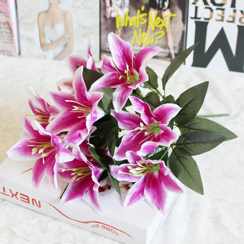 

1 Bouquet 10 Heads Multicolor Artificial Lily Flower Fake Flowers Bridal Flower Wedding Valentine's Day Wreath DIY Decoration