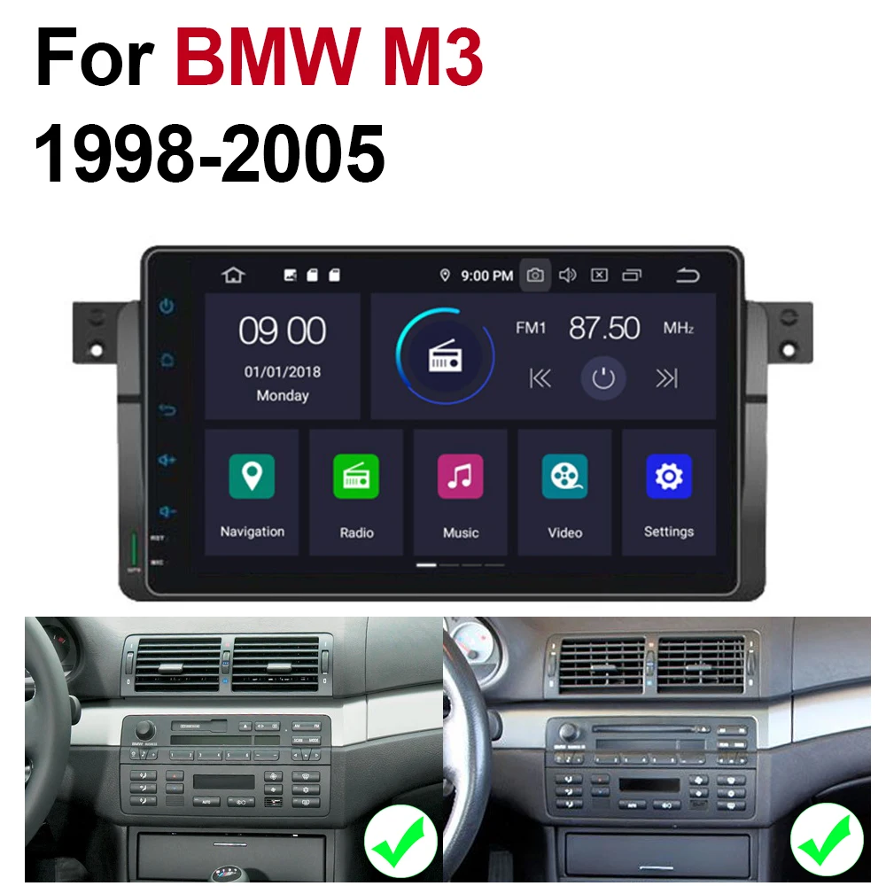 Clearance 2 din Android 9.0 Octa Core 4GB RAM Car DVD for BMW M3 1998~2006 GPS Radio BT Navi MAP Multimedia player system WIFI HD Screen 5