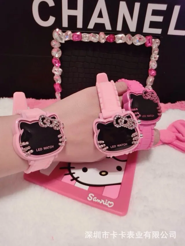 Часы с увеличительным стеклом Hello Kitty для аниме наручные часы розовым драгоценным