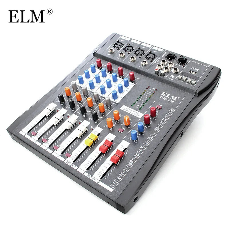 

ELM Karaoke Audio Mixer Professional 4 Channel Digital Sound Mixing Microphone Amplifier Console 48V Phantom Power With USB