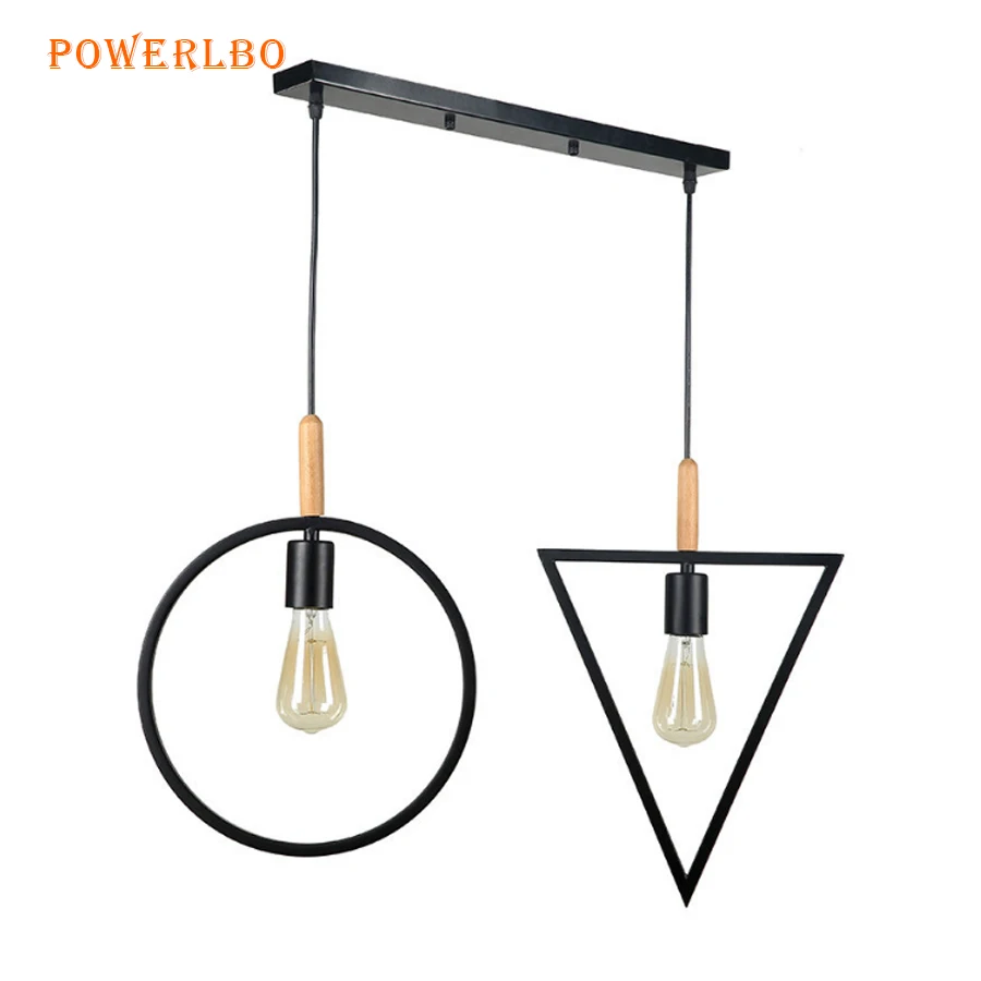 

Pendant lights hang lamp with suspension rope and geometric triangle and circle shade for dining room bar