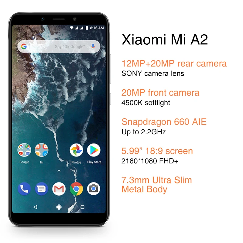 Глобальная версия Xiaomi Mi A2 Snapdragon 660 Octa Core 4 Гб 64 5 99 &quot18:9 полный Экран 20MP Фронтальная