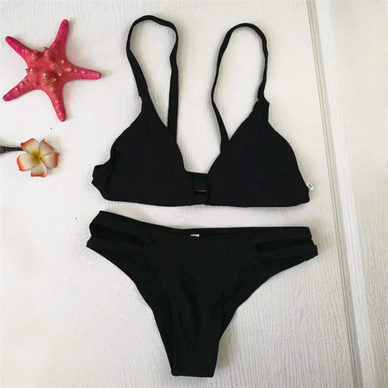 Hongfenyueding Swimsuit Black Sexy Brazilian Thong Bikini Set Bandeau ...