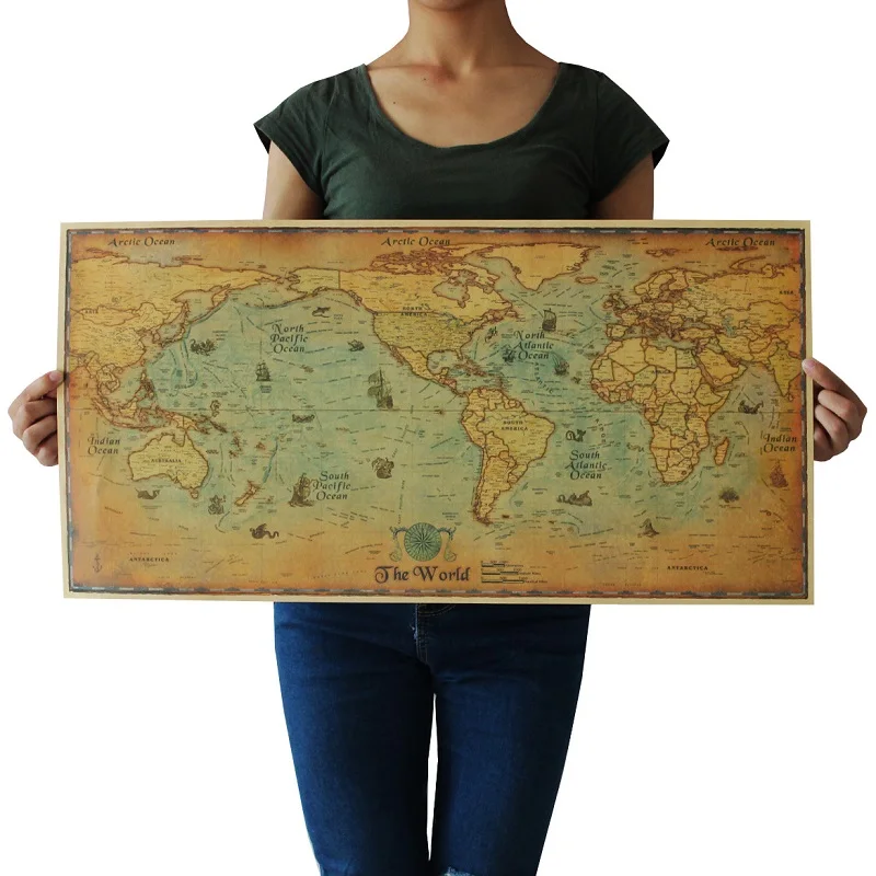 73x36.5cm Large Retro World Map Kraft Paper Paint Vintage Wall Sticker