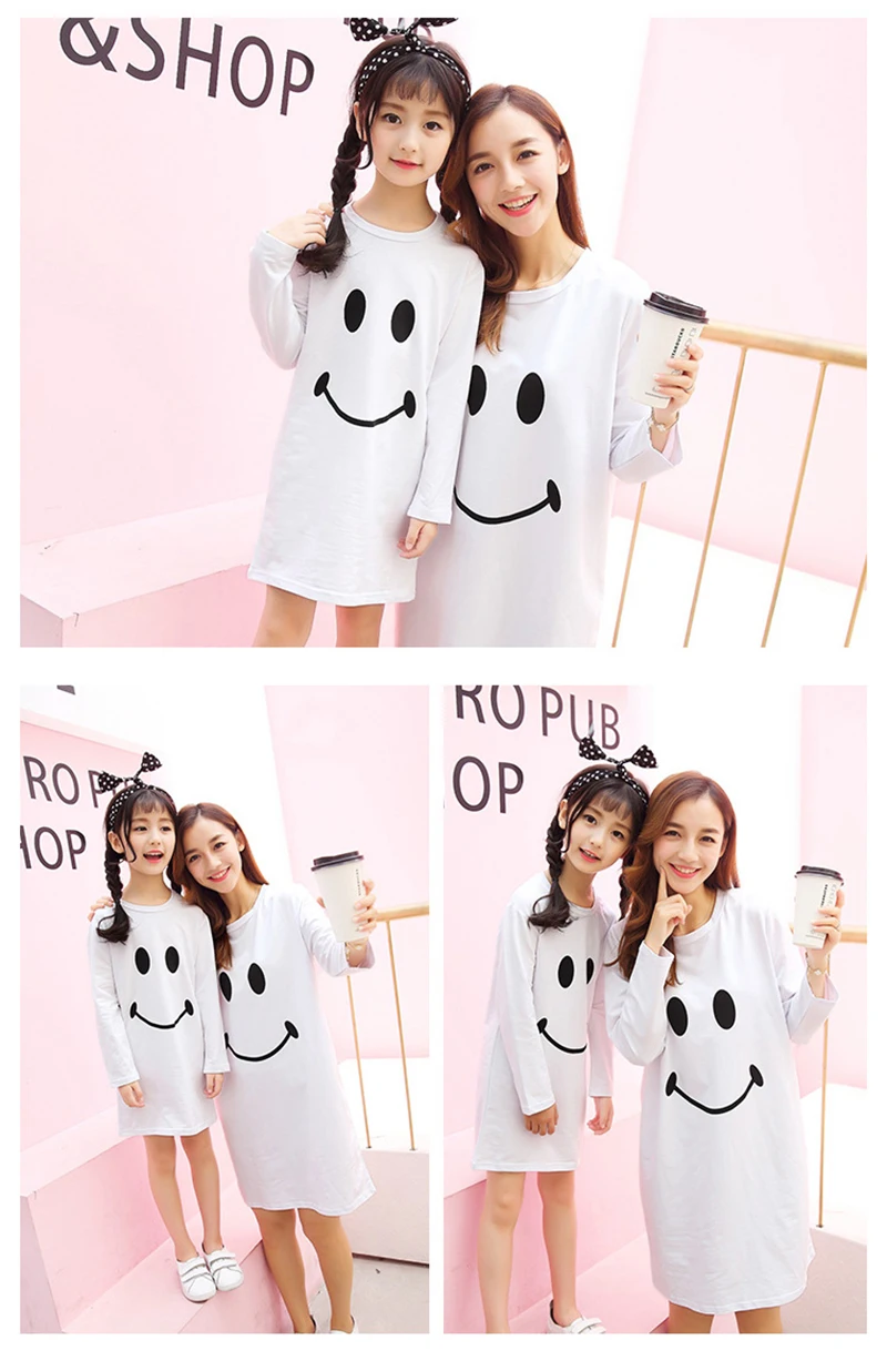 Mummy Daughter Dresses Smile Face Cartoon Print Mom and Me Clothes Baby Girls Clothing Family Matching Outfits Mother & kids (4)