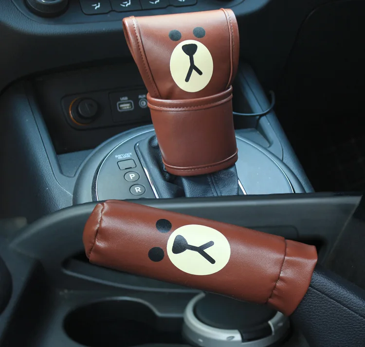 Car Leather Gear Shifter Hand Cover - Brown Bear, Yellow Chicken Style