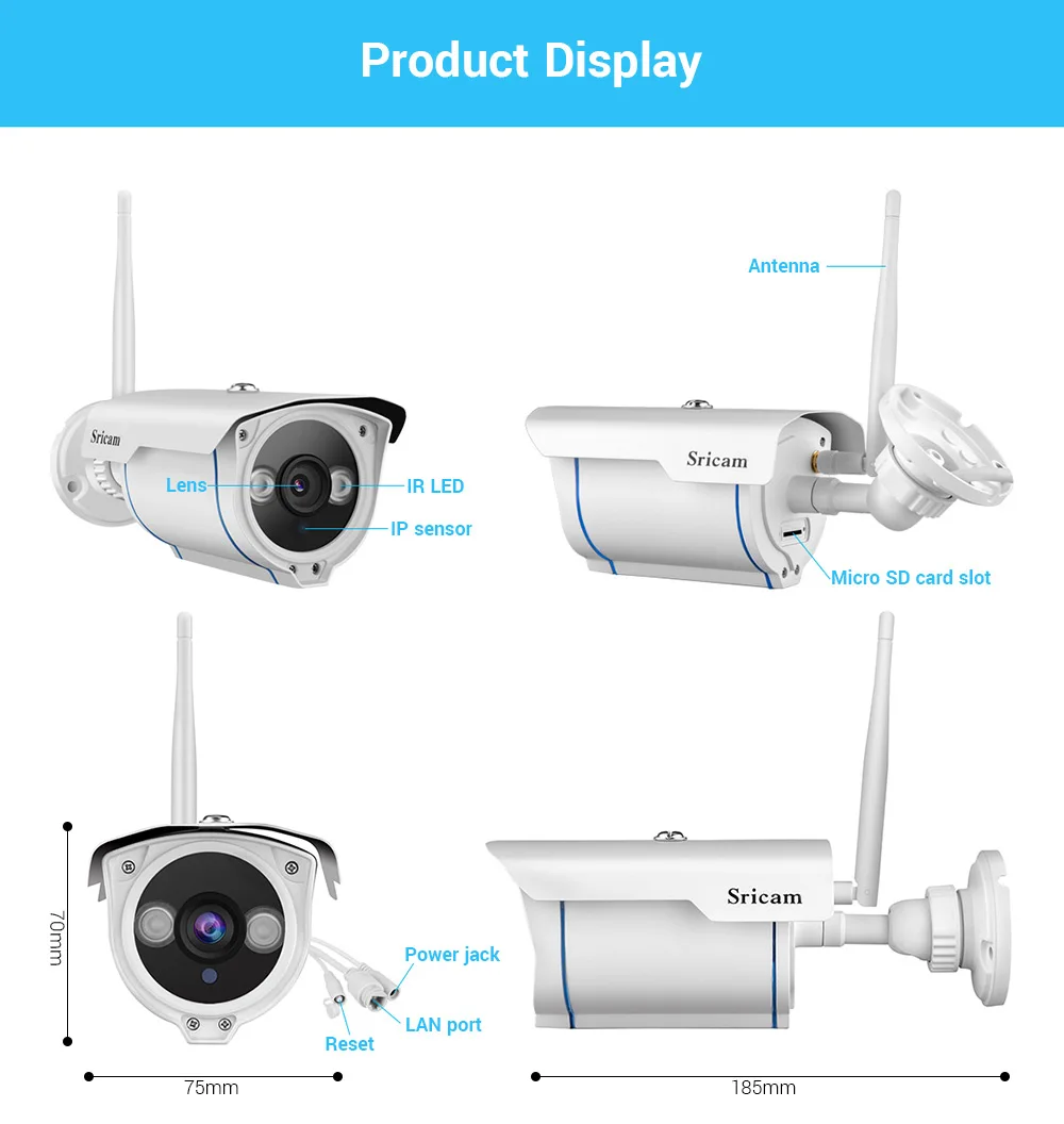 Sricam SP007 1080P IP Камера 2MP открытый кабель для камеры CCTV Камера Домашняя безопасность ИК-Ночное видение с слот для карт памяти Micro SD